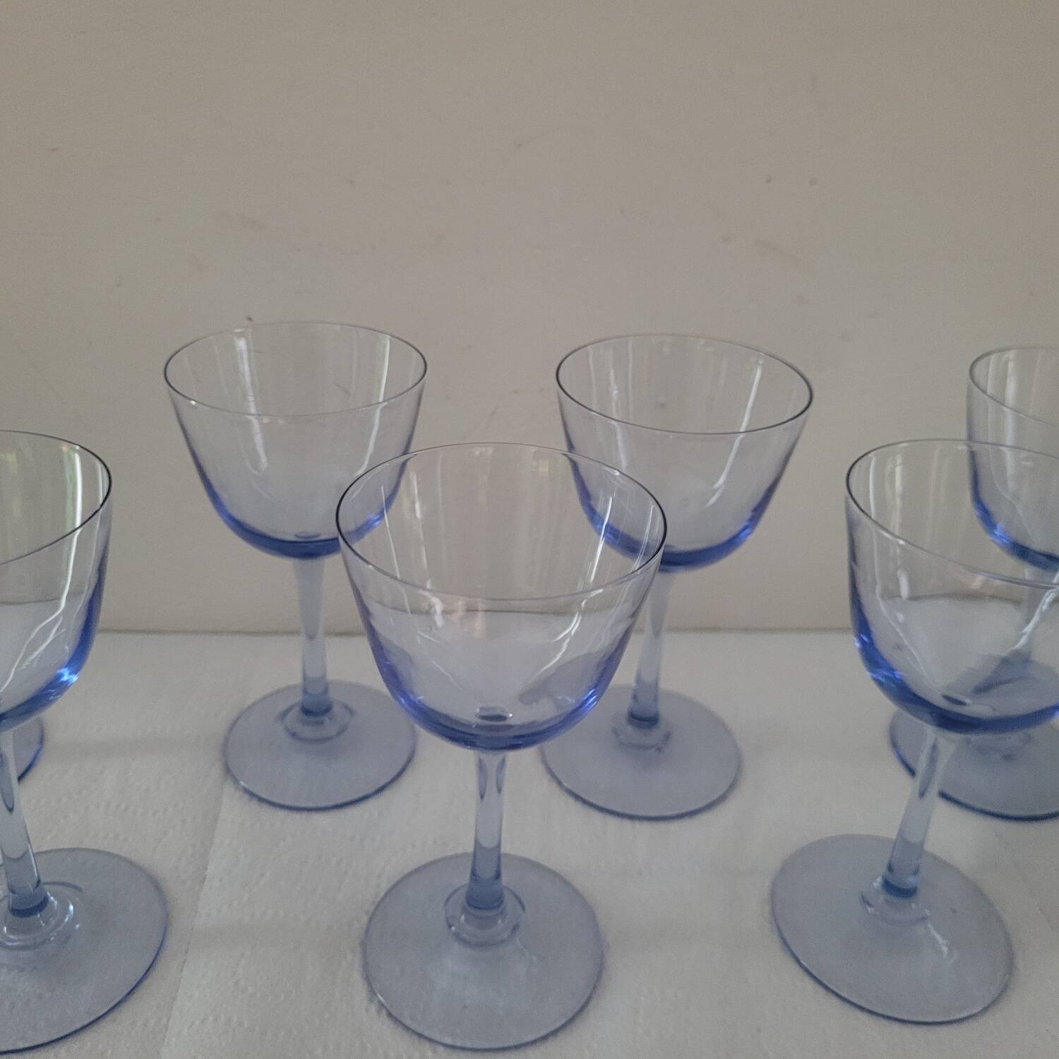 8 blue-tinted glass goblets – 1960s
