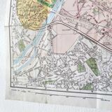 Vintage map 1970 Paris and its quarters 74x55cm