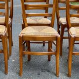 6 chaises bois massif chêne moyen et paille