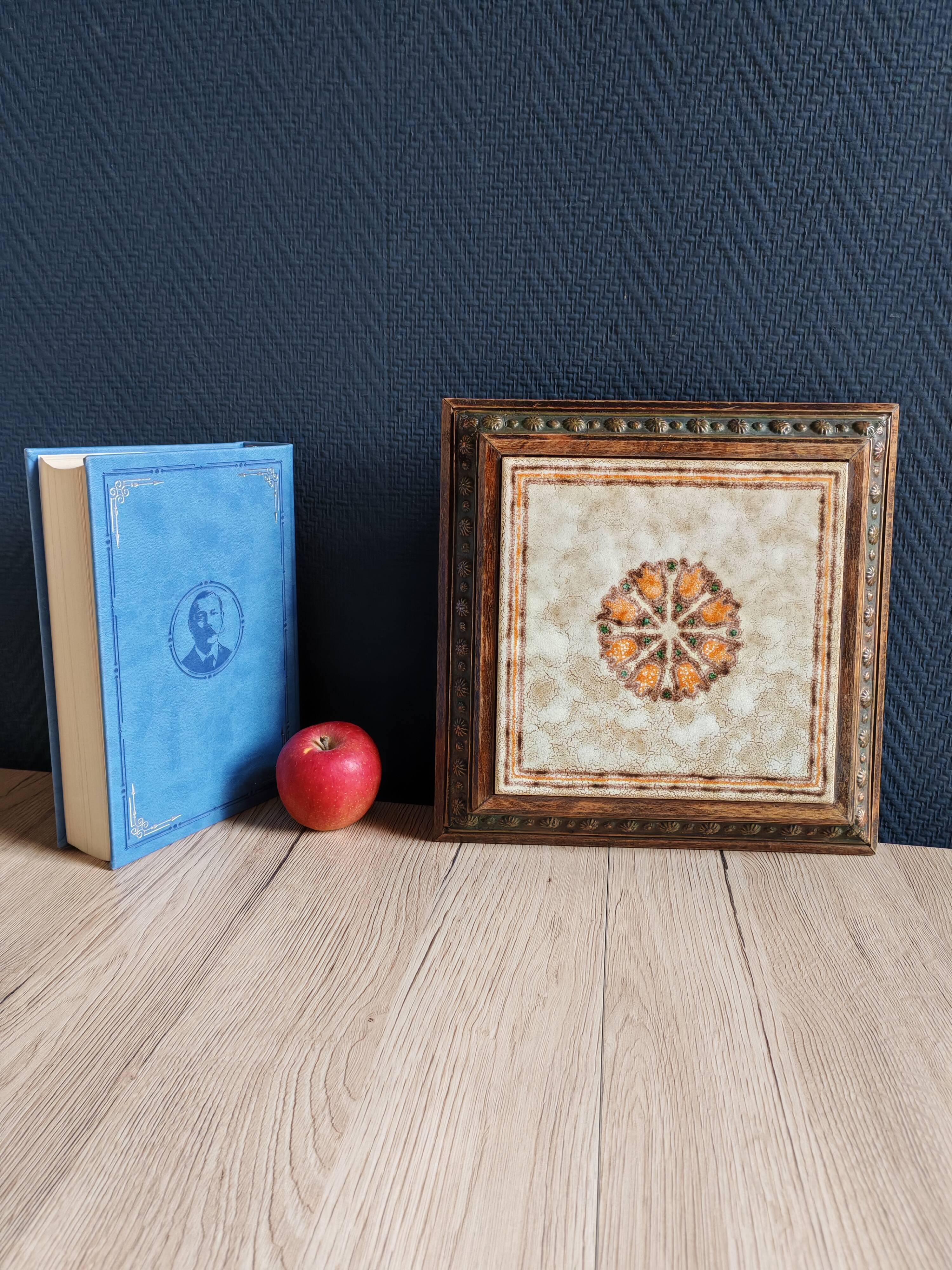 Old Italian Ceramic Trivet and Wooden Frame