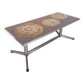 Table basse vintage en céramique et métal chromé des années 70