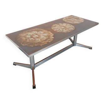 Table basse vintage en céramique et métal chromé des années 70