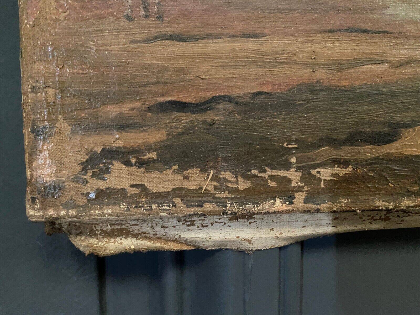 Oil on canvas seaside marine boat early 20th century