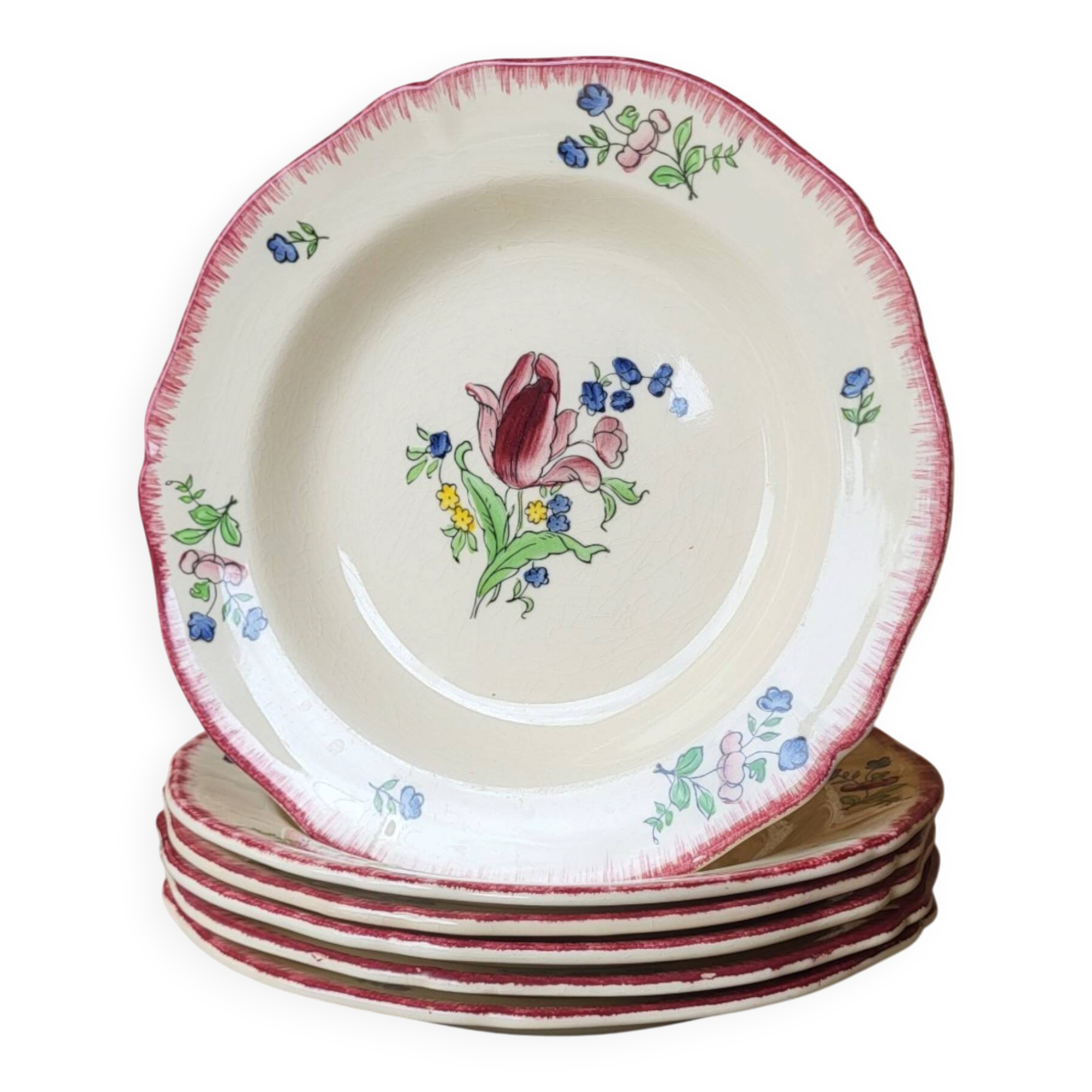 6 deep plates in Gien earthenware, Lorraine model