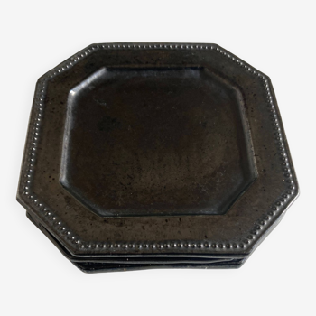 Set of 3 octagonal pearl plates in glazed earthenware from Vallauris 1950