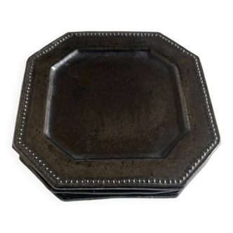 Set of 3 octagonal pearl plates in glazed earthenware from Vallauris 1950