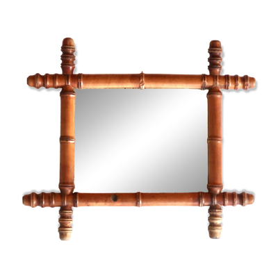 Petit miroir mural en bois tourné façon faux bambou, années 30