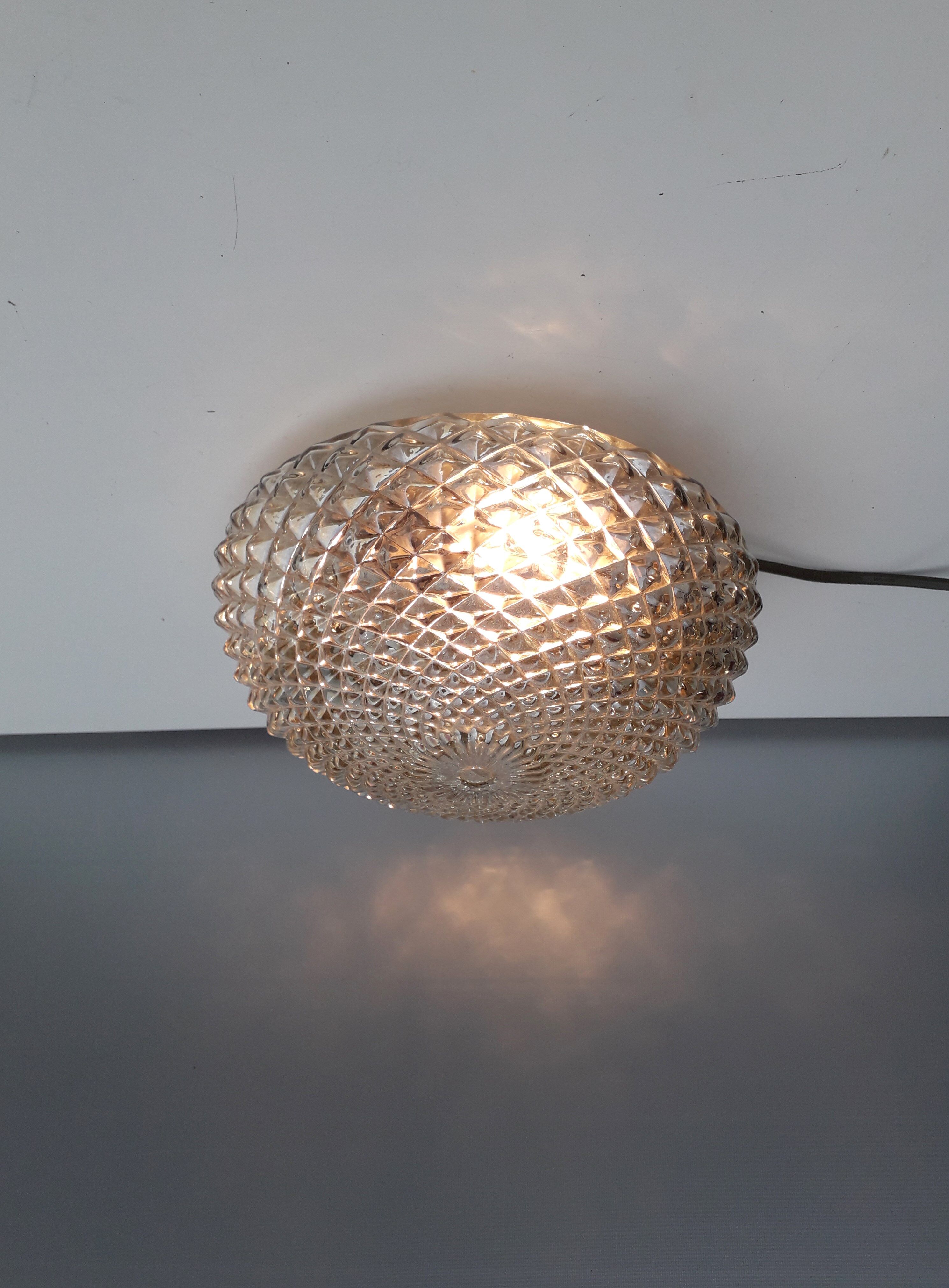Vintage ceiling lamp / wall lamp - molded glass diamond tips - 1970