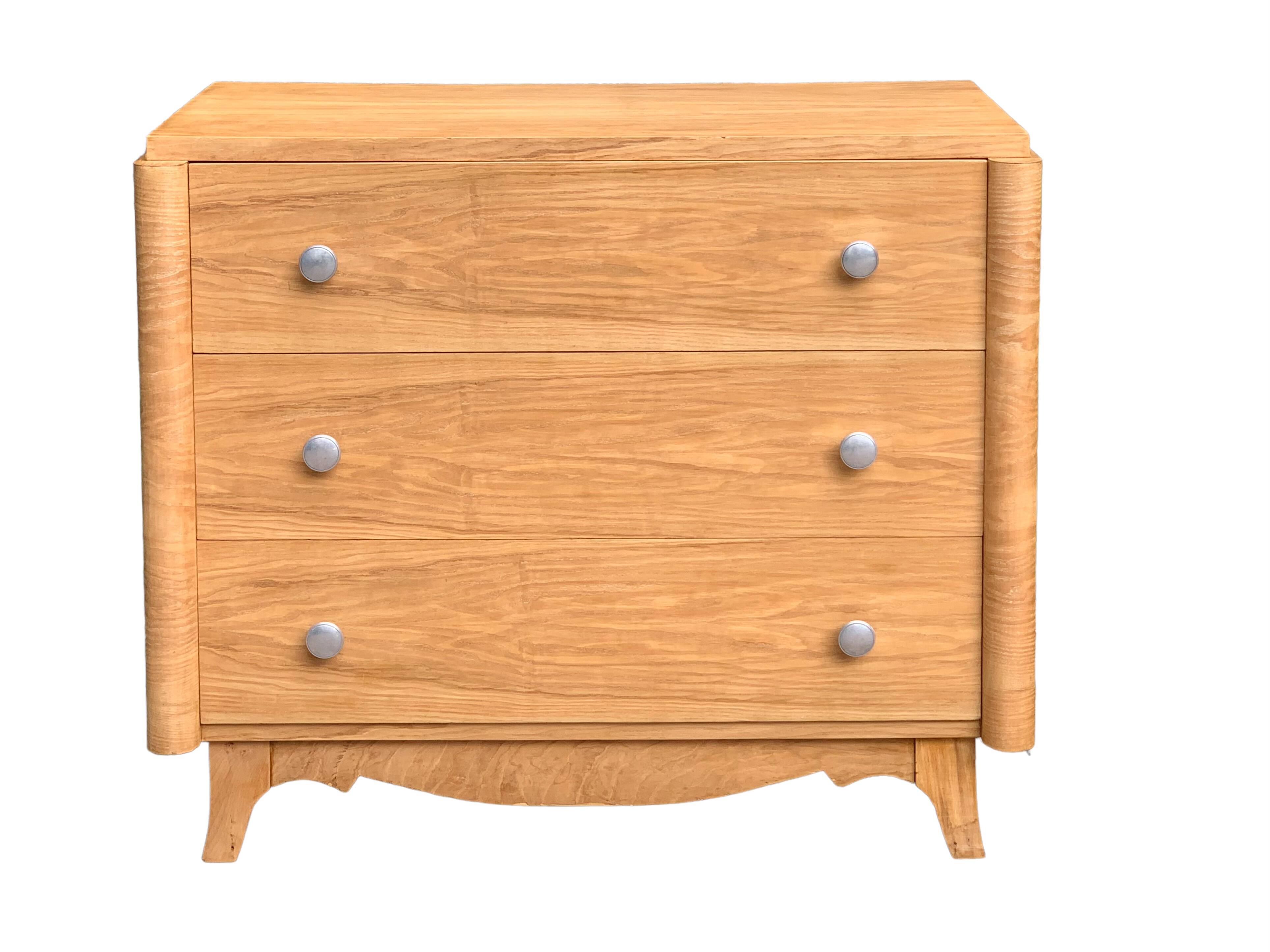 Raw oak art deco chest of drawers
