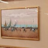 Sergio Manfredi pretty oil on panel depicting a lively seaside view