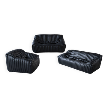 Sandra Set by Annie Hieronimus for Cinna – Black Leather Lounge Collection