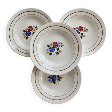 4 vintage deep plates faience Saint-Amandinoise model 7502 – Decor f