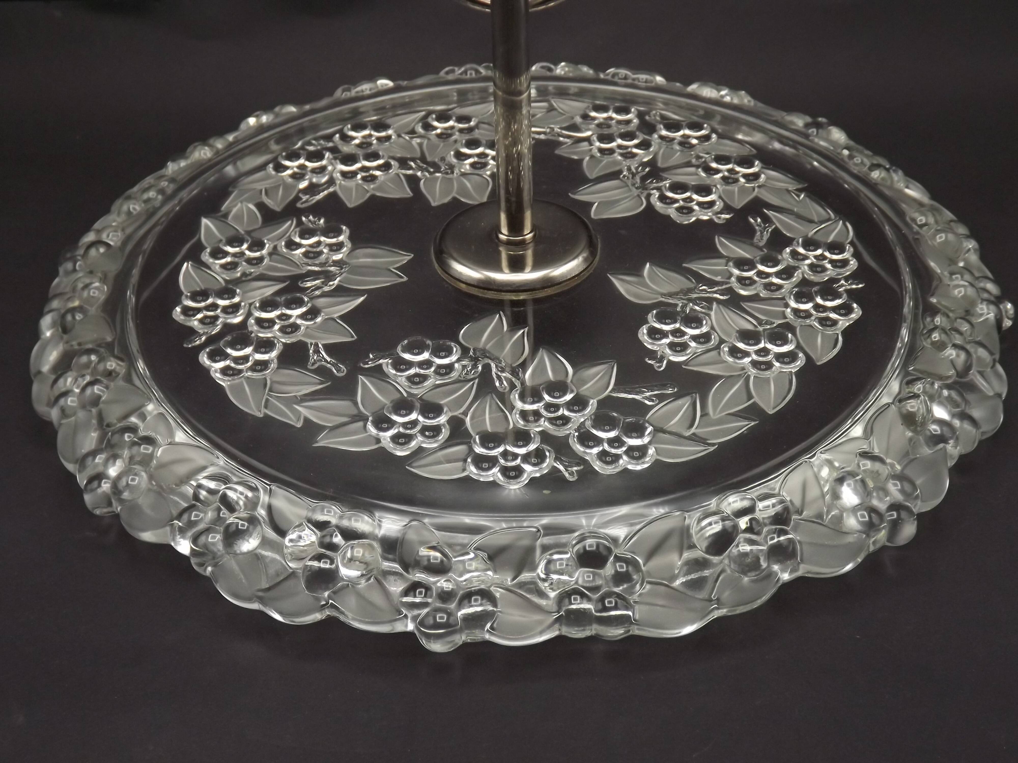 Vintage French cheese and sandwich serving plate, pressed glass with floral pattern.