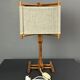 Midcentury Scandinavian pine table lamp with square fabric shade, 1970s