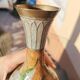 Antique oriental metal vase – floral decoration – vintage