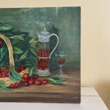 cherry canvas painting signed