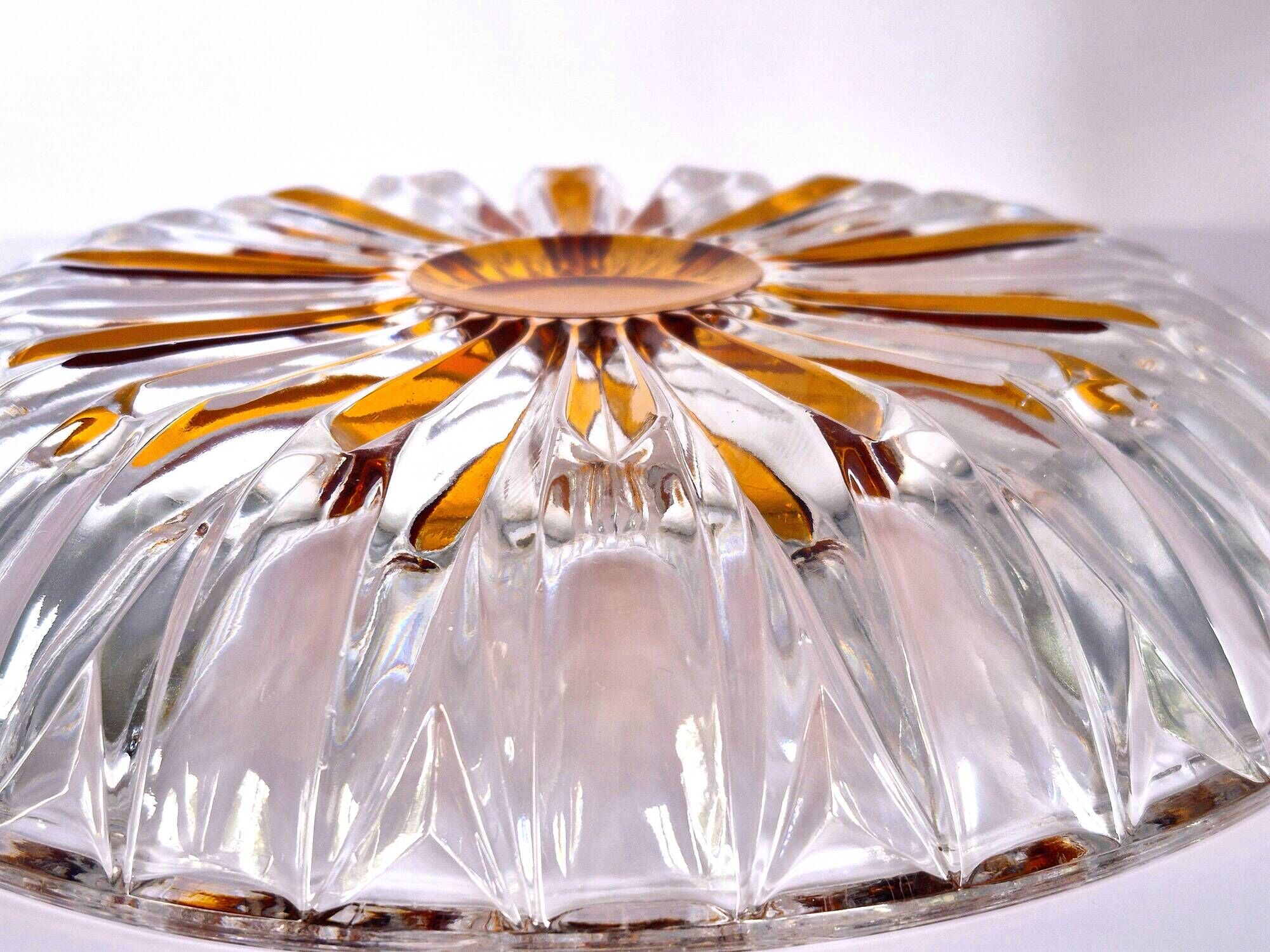 Vintage cut crystal pocket bowl with amber centre – 1960s/70s