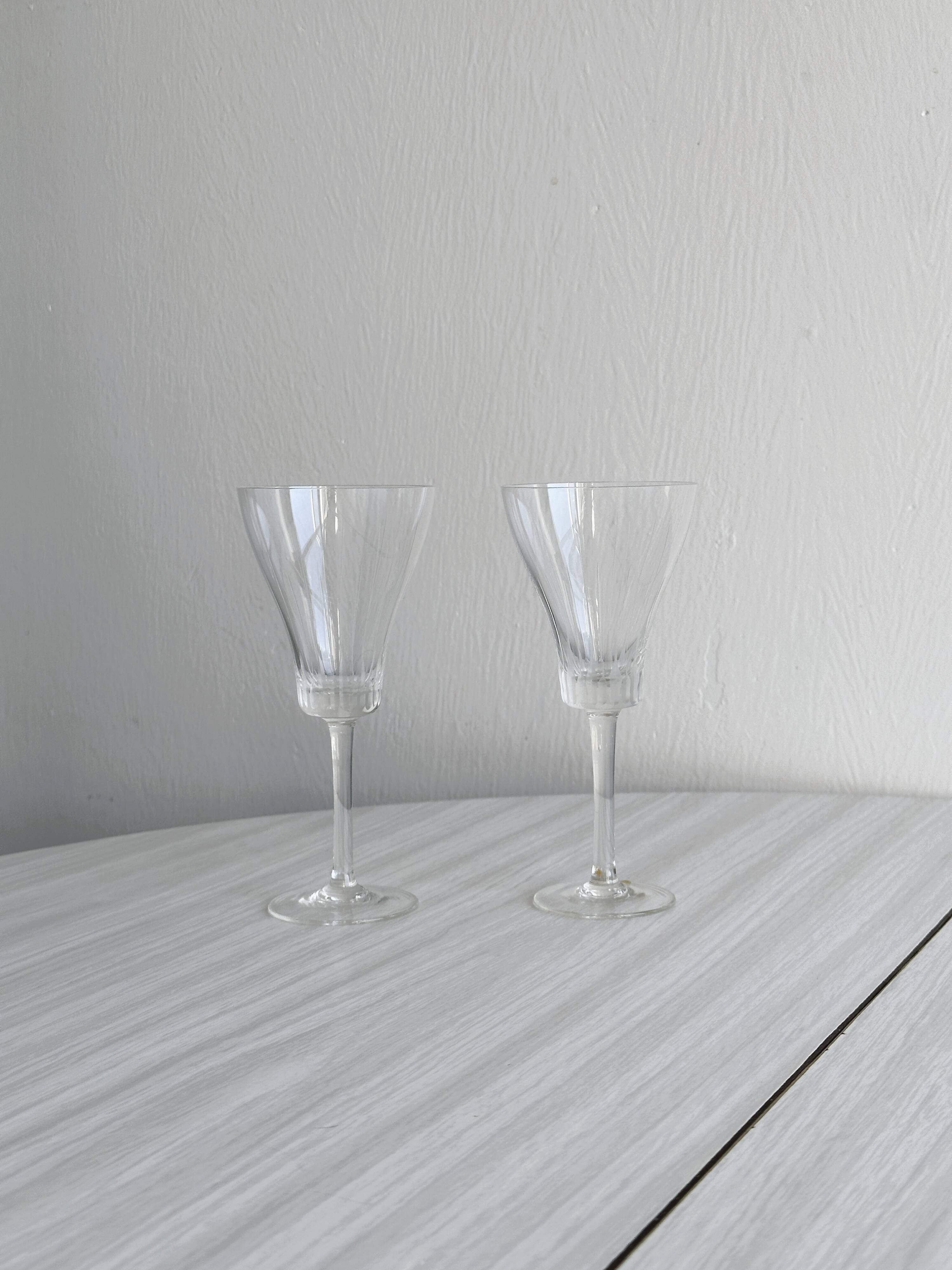 Two chiseled crystal liqueur glasses