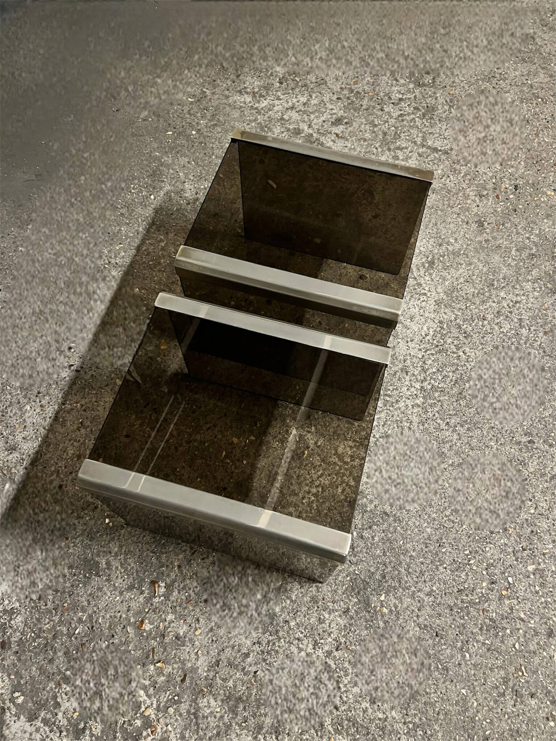 Design bedside table in metal & smoked glass, Roche Bobois 1970.