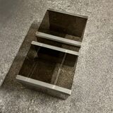 Design bedside table in metal & smoked glass, Roche Bobois 1970.