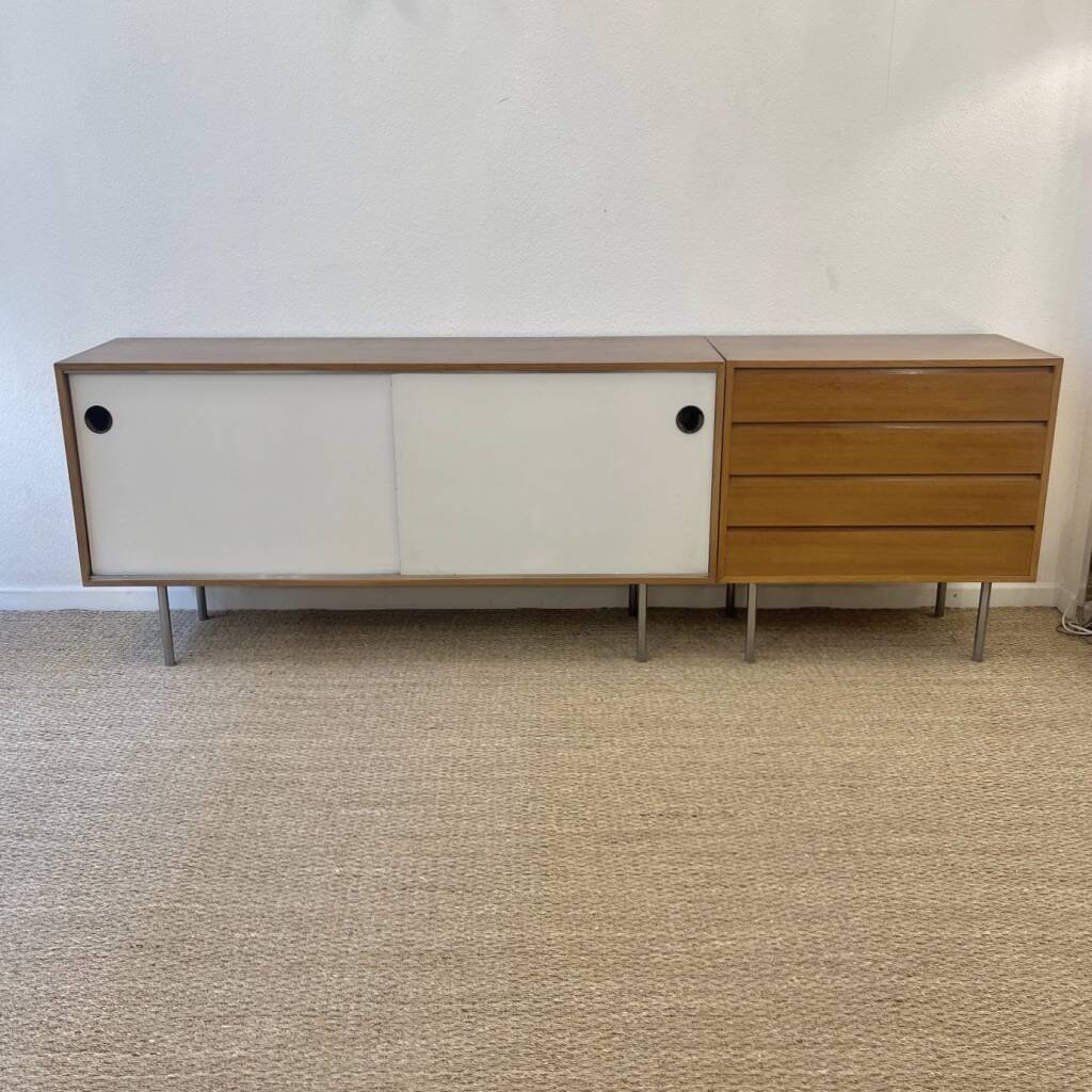 Kurt Thut vintage enfilade in 2 parts, walnut and metal from the 1950s.