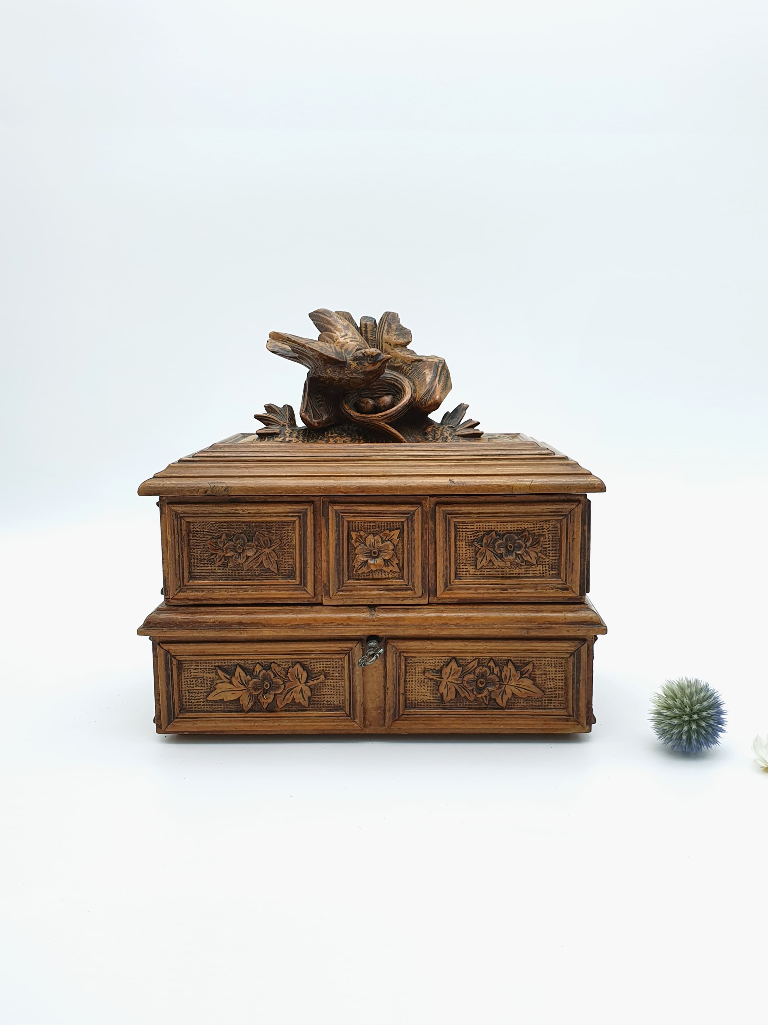 Carved wooden jewelry box