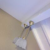 Pair of pendant lamps bell in frosted glass style art deco