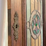 Rare - antique wooden furniture door with art nouveau stained glass