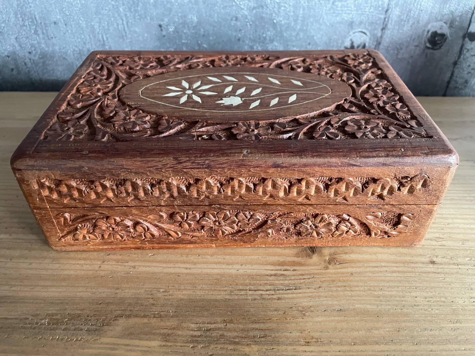 Vintage carved wooden jewelry/work box