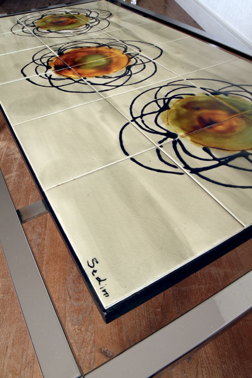 Sedim ceramic chromed vintage coffee table.