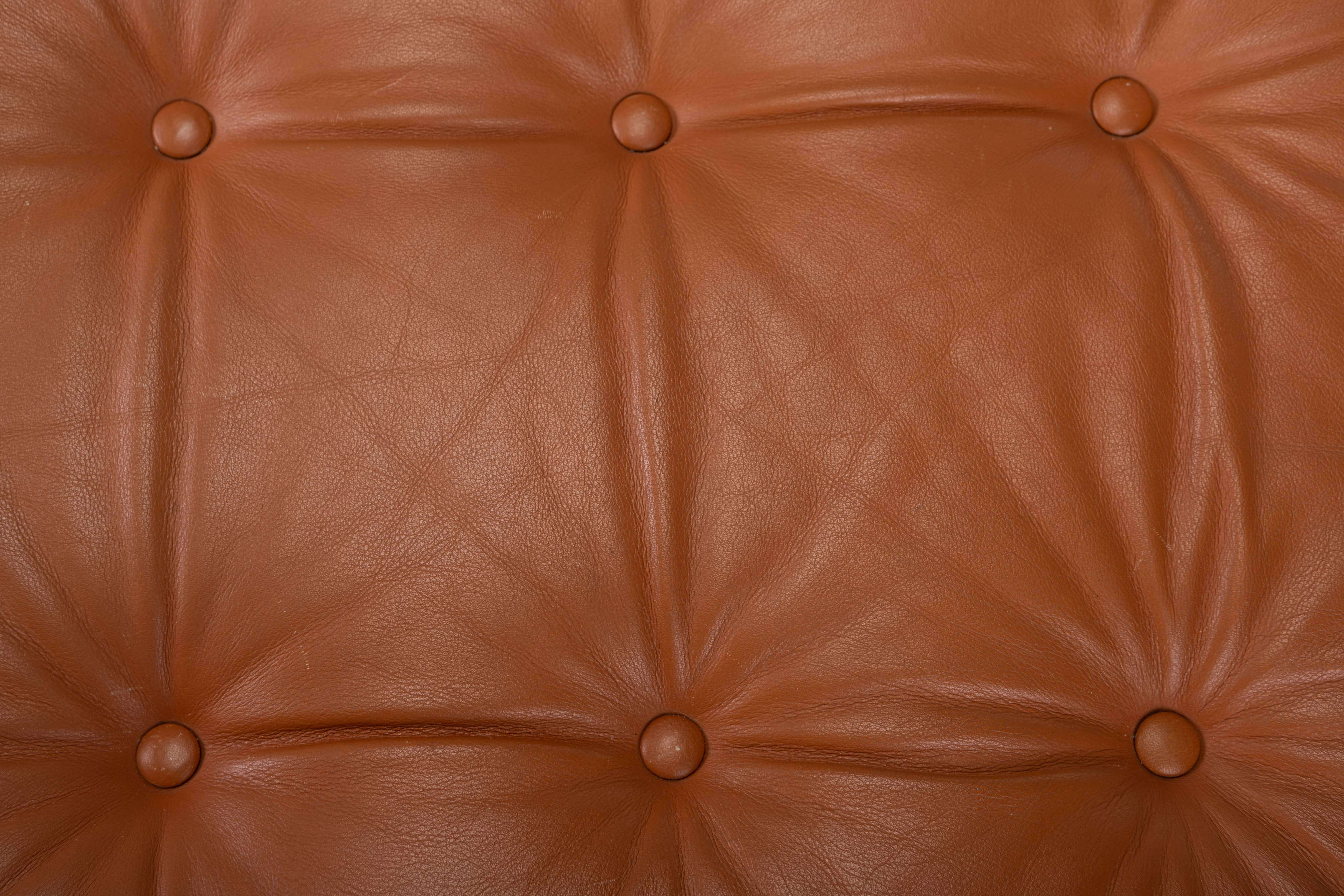 Brutalist Lounge Chair and Ottoman in Cognac Leather , 1970s