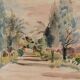 Watercolor on paper by Bernadette Sers Allée de Cyprès 20th century