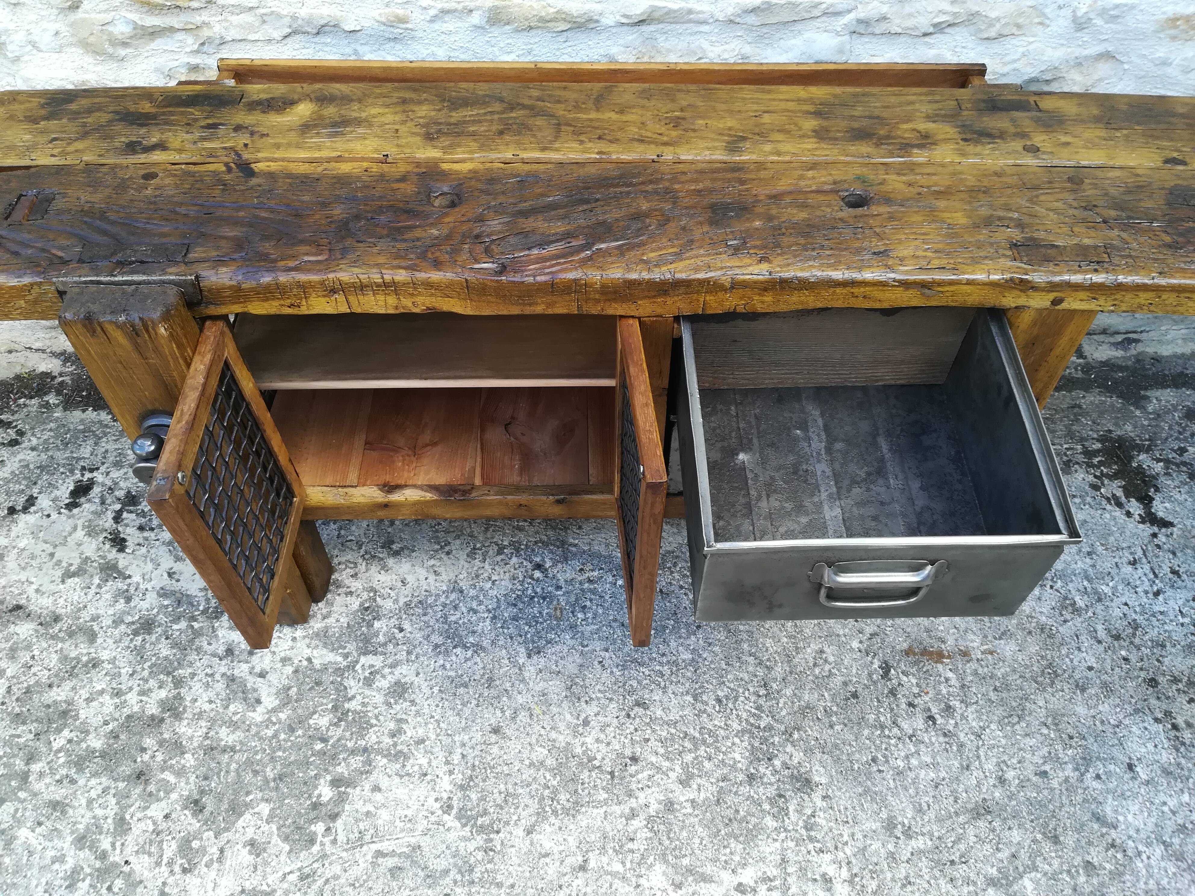 Oak and metal workbench