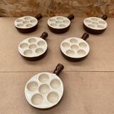 Set of 6 émile henry snail dishes in beige brown ceramic pan