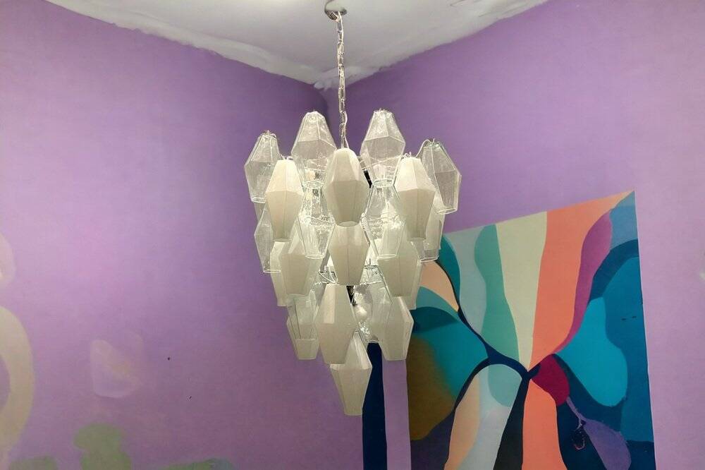 Large Polygon White Murano Glass Chandelier 1980’s