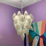 Large Polygon White Murano Glass Chandelier 1980’s