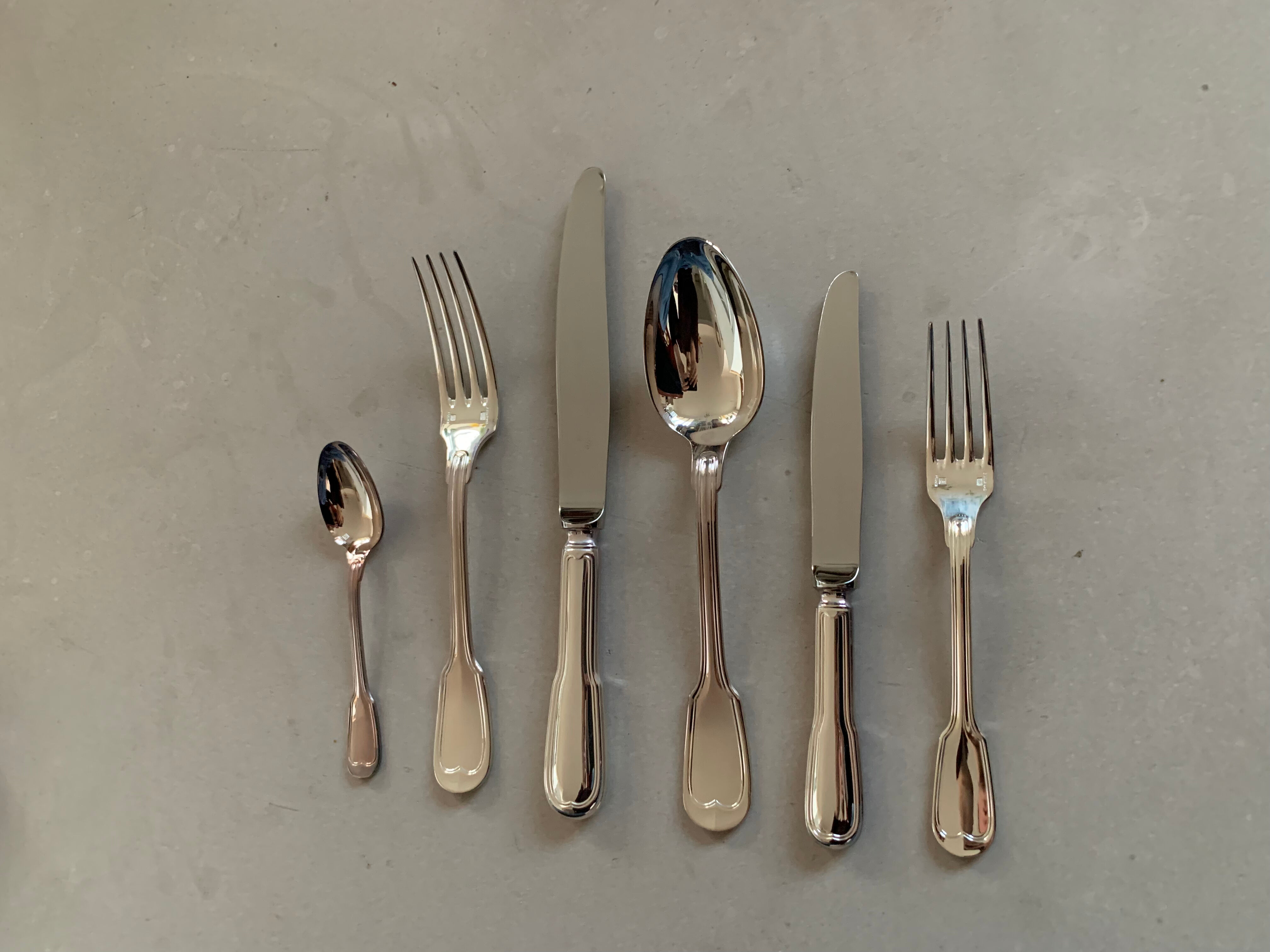 Set 6 silver cutlery Christofle chinon model