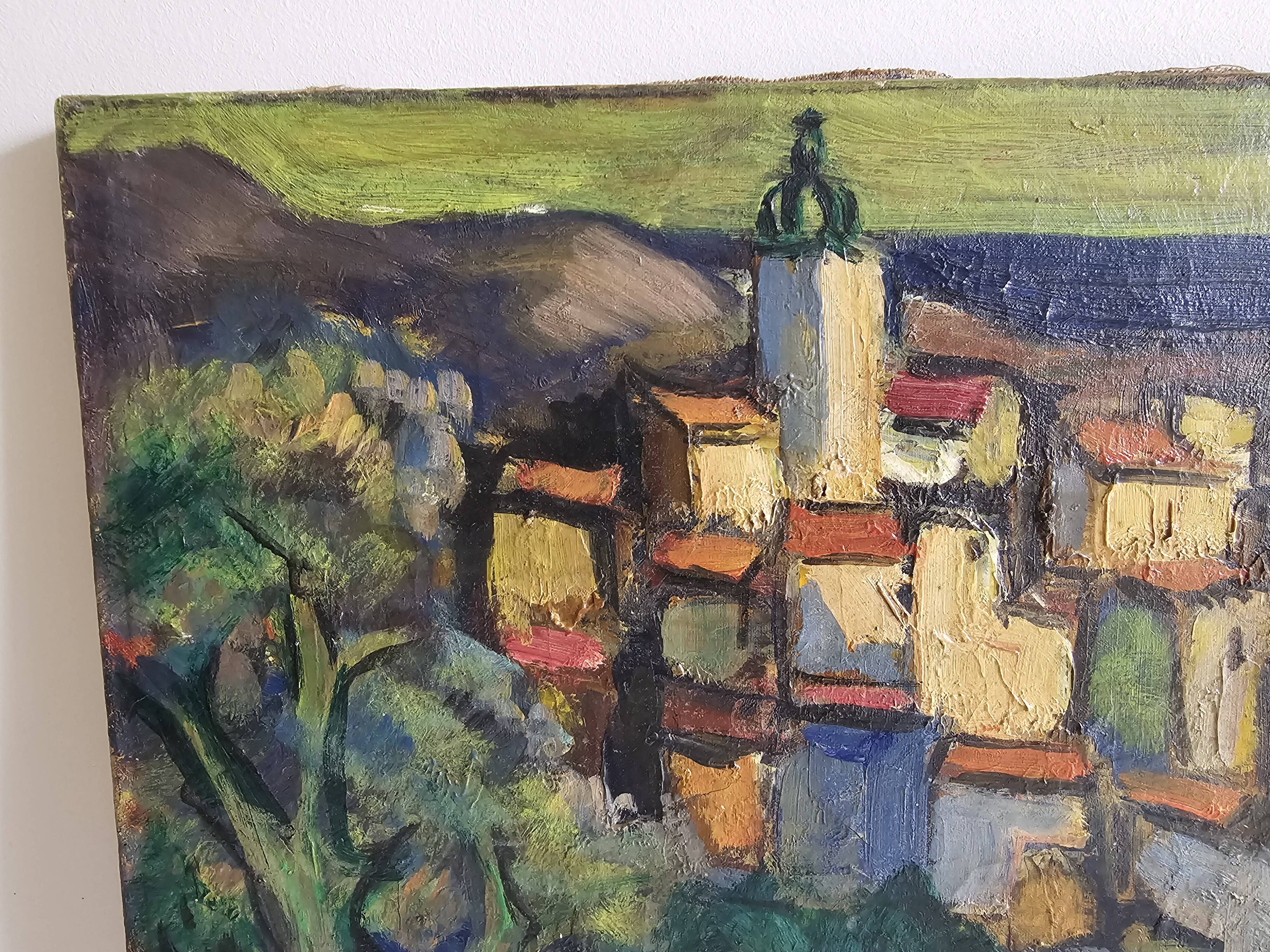 Oil on Canvas Tableau Cubism School - Provençal Landscape Vence - Herrmann