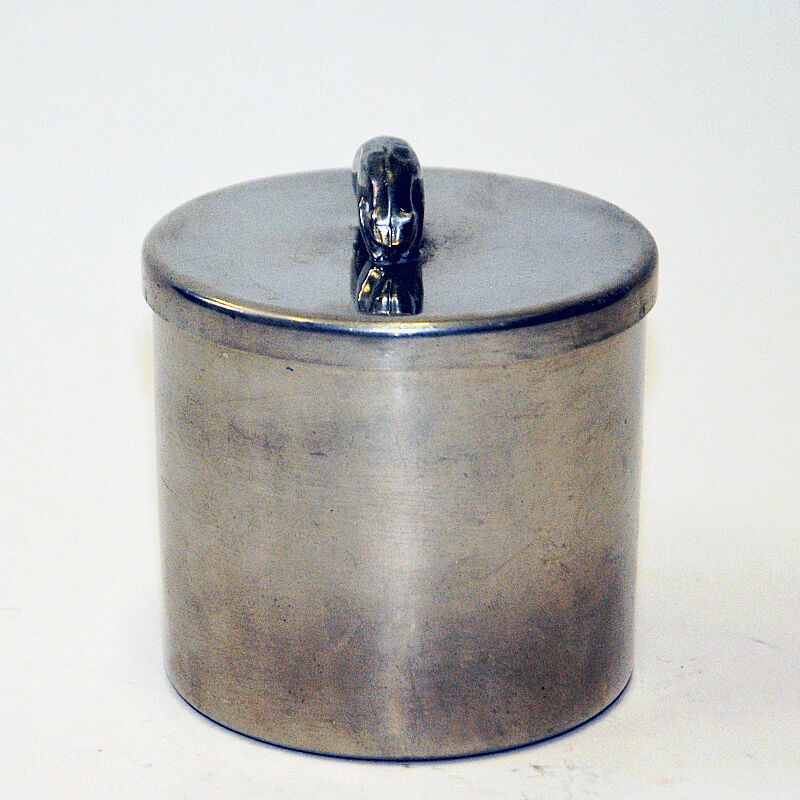 Norwegian Pewter lid box with bear knob by PA Lie, Oslo 1950s