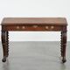 19th century English antique oak wall desk/writing table on wheels