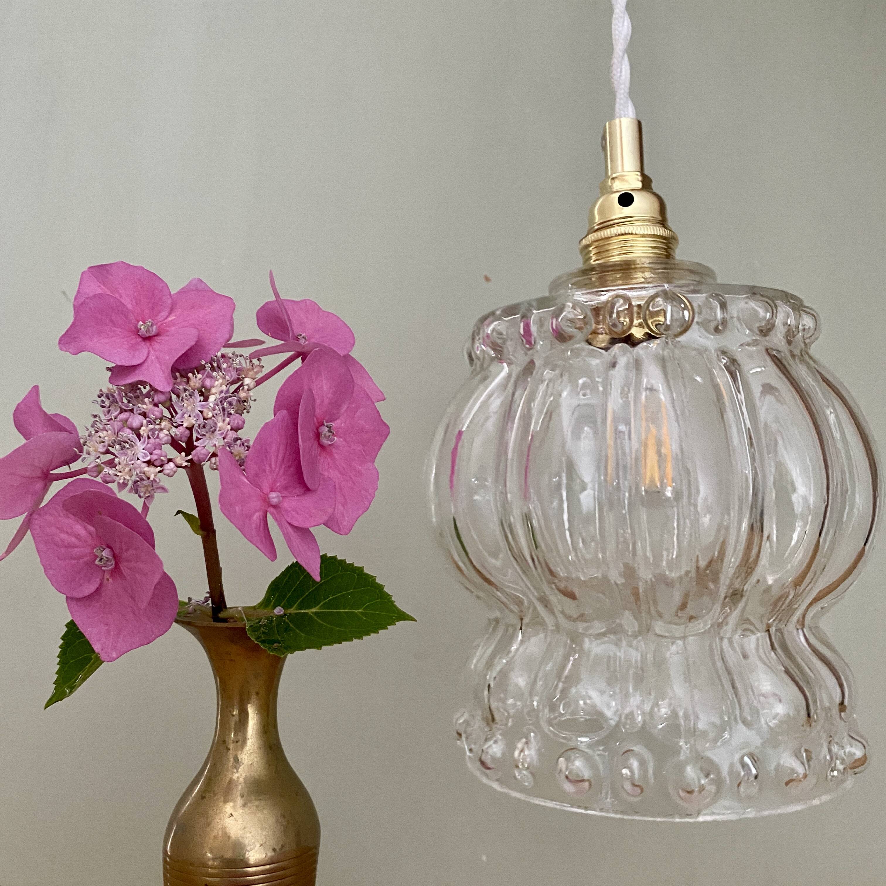 Vintage molded glass globe pendant light