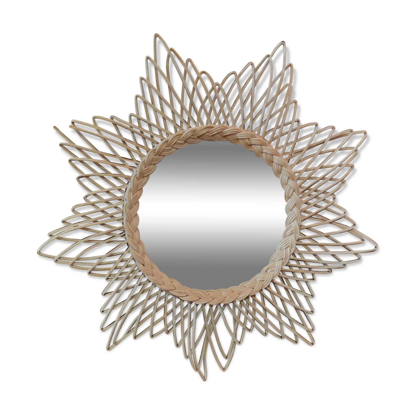 Vintage rattan sun mirror, 51 cm