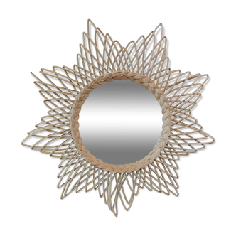 Miroir soleil rotin vintage, 51 cm