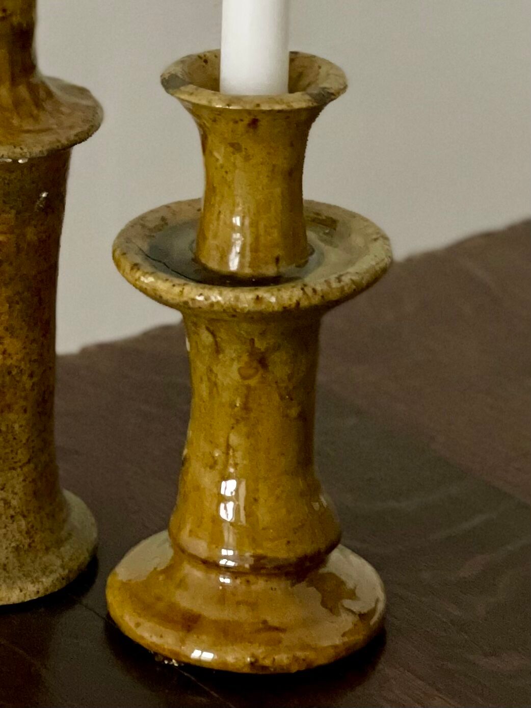 Tamegroute candlestick candlestick ocher yellow enamelled ceramic M H25cm