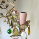 Painted metal chandelier and porcelain flowers