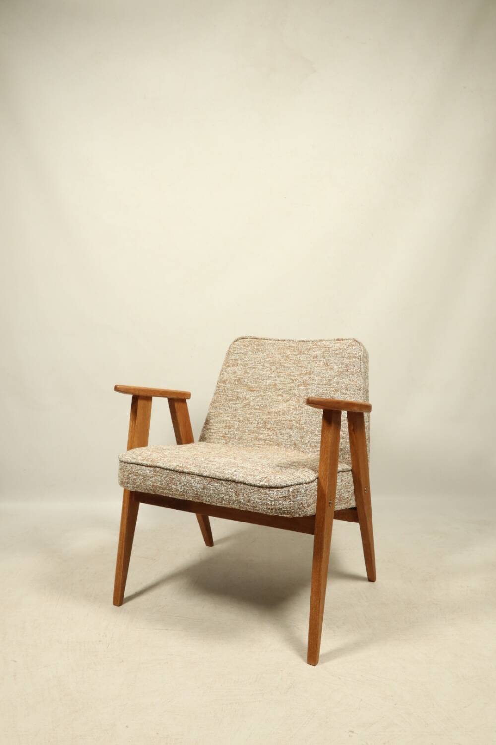 Vintage armchair brown granola oak wood design by Chierowski 366