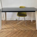Black and white powder-coated metal dining table - Prouvé style