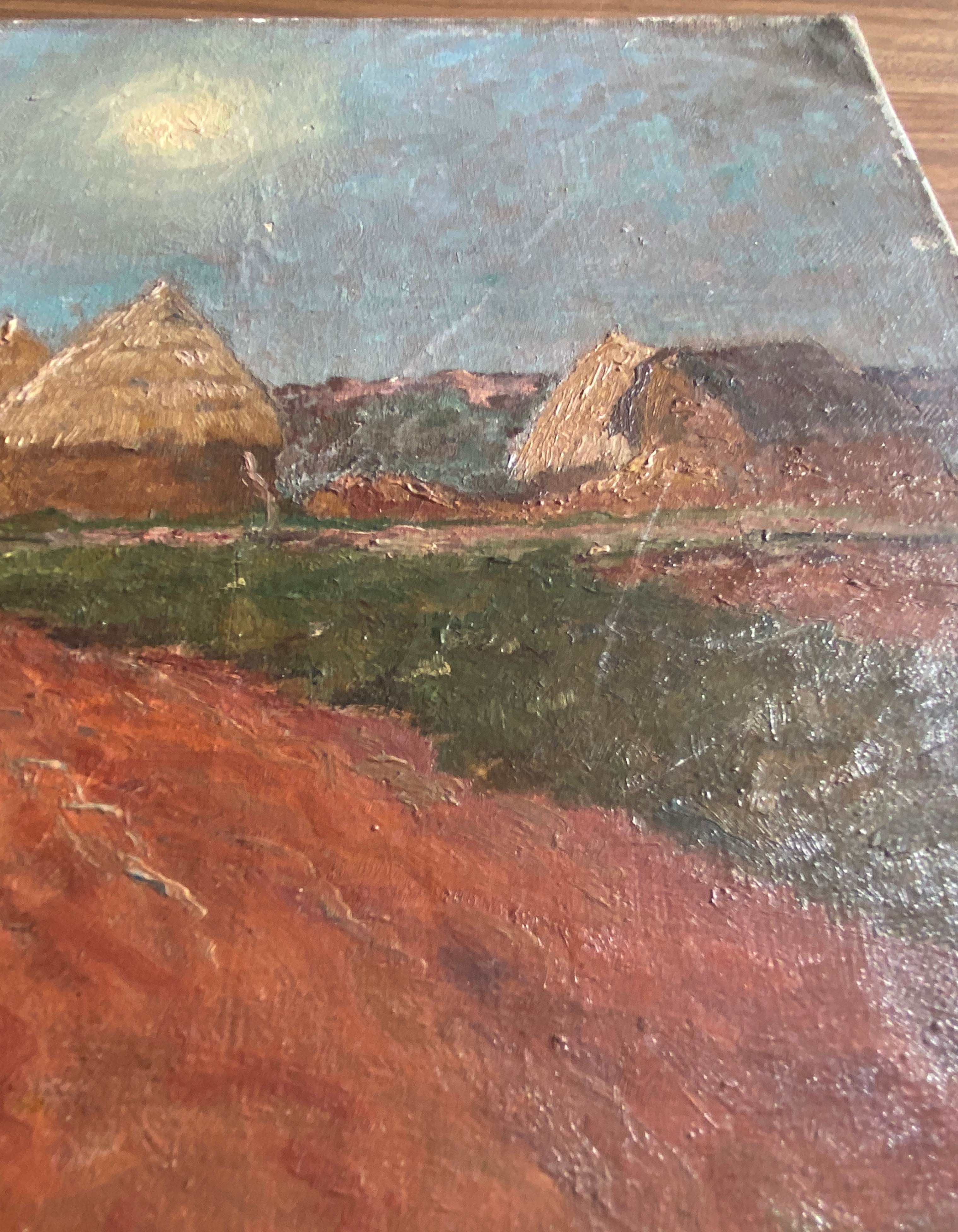 Table HST "Landscape at sunset with haystacks"
