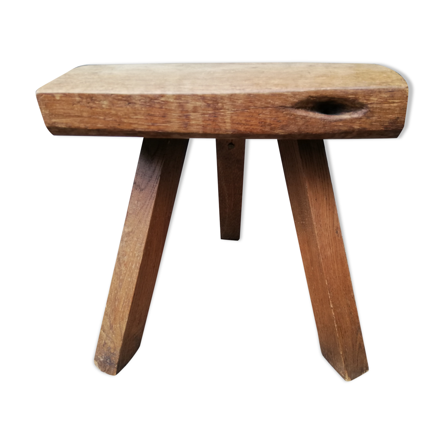 Old farm stool raw wood tripod