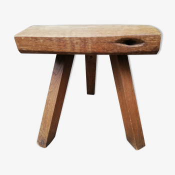 Ancien tabouret de ferme bois brut tripode